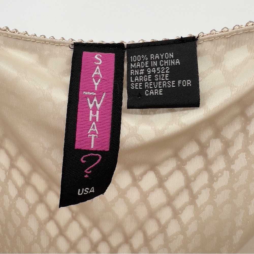Say What? Y2K Crochet Double Layer Tank Sz L Ribbon Tie Tan Adjustable Strap - Picture 16 of 16